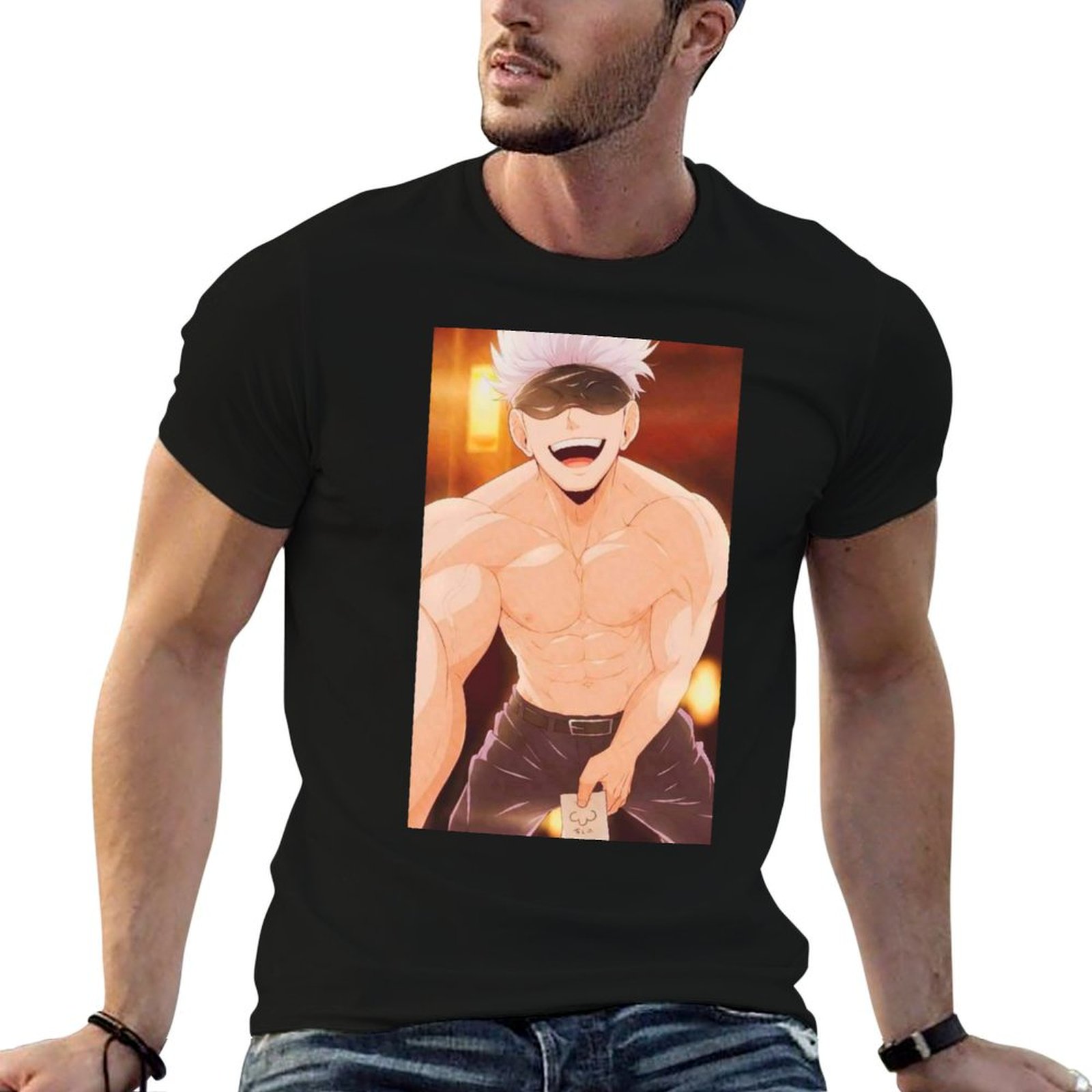 Gojo Anime Merchandise - تي شيرت جوجو ساتورو ميرتشاندائز للرجال،